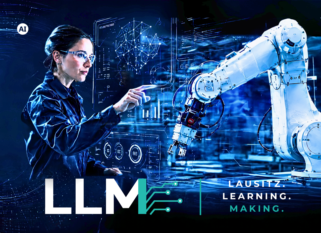 Banner LLM Lausitz. Learning. Making. am 15. Oktober 2026 im Dock3 Lausitz am Industriepark Schwarze Pumpe.